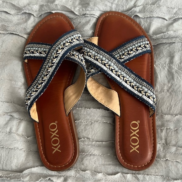 xoxo women's blue and white studded sandals